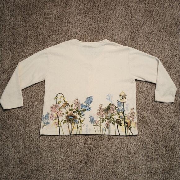 Vtg Art Unlimited Cardigan Terry Cloth Sweatshirt Womens Flowers Birds XL 90s - Picture 9 of 13